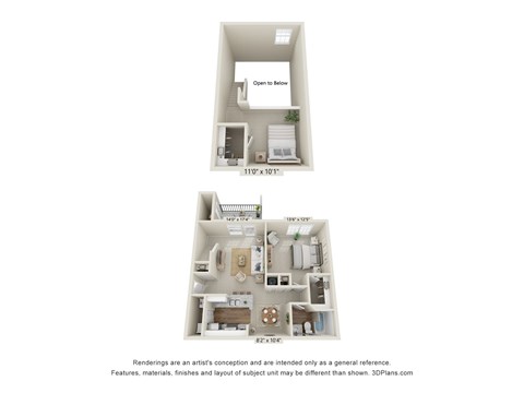 A floor plan of a small apartment with a kitchen, living room, and bathroom.